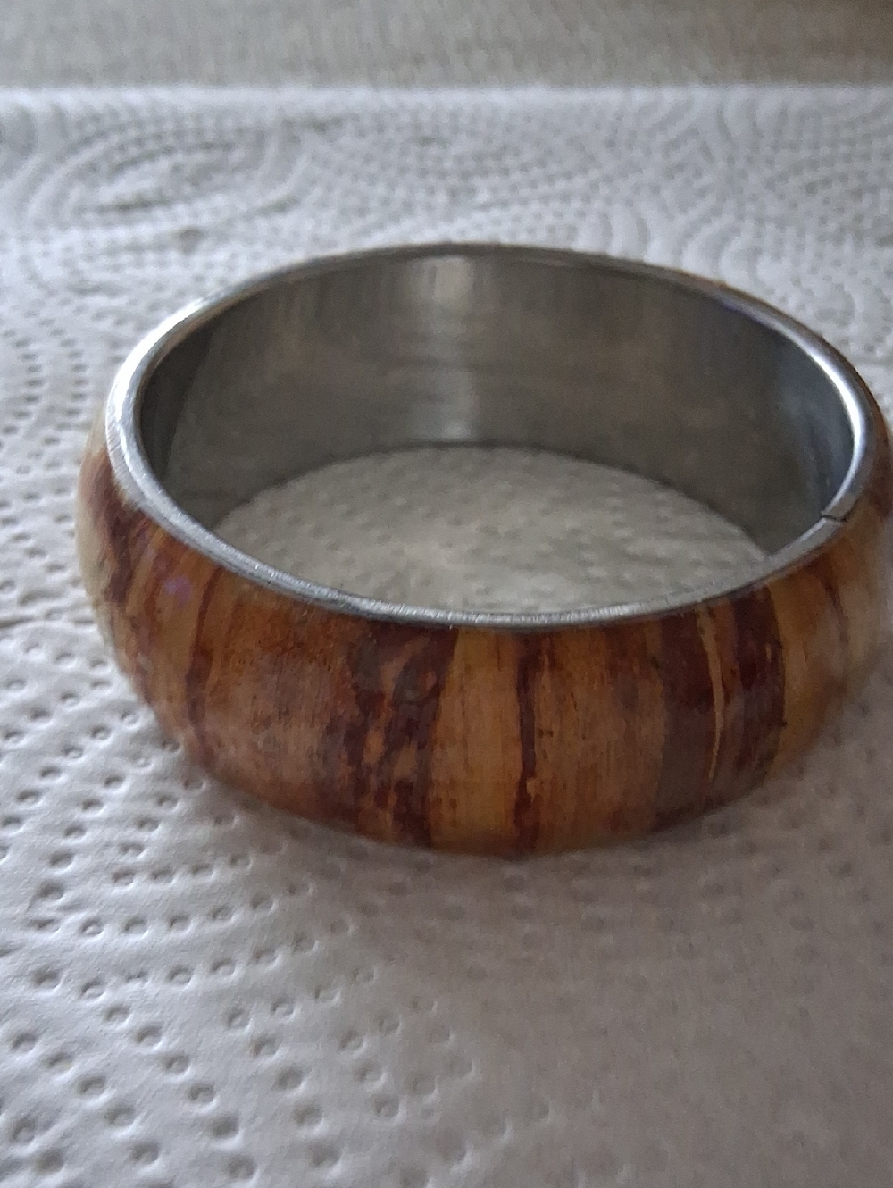 Wood-Inlay Dome Bangle Bracelet in Brown and Gold Tones